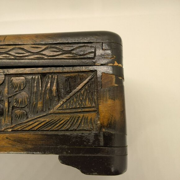 Antique Camphor Wood Intricately Hand Carved Box Jewelry Trinket Early 1900's - Picture 14 of 16